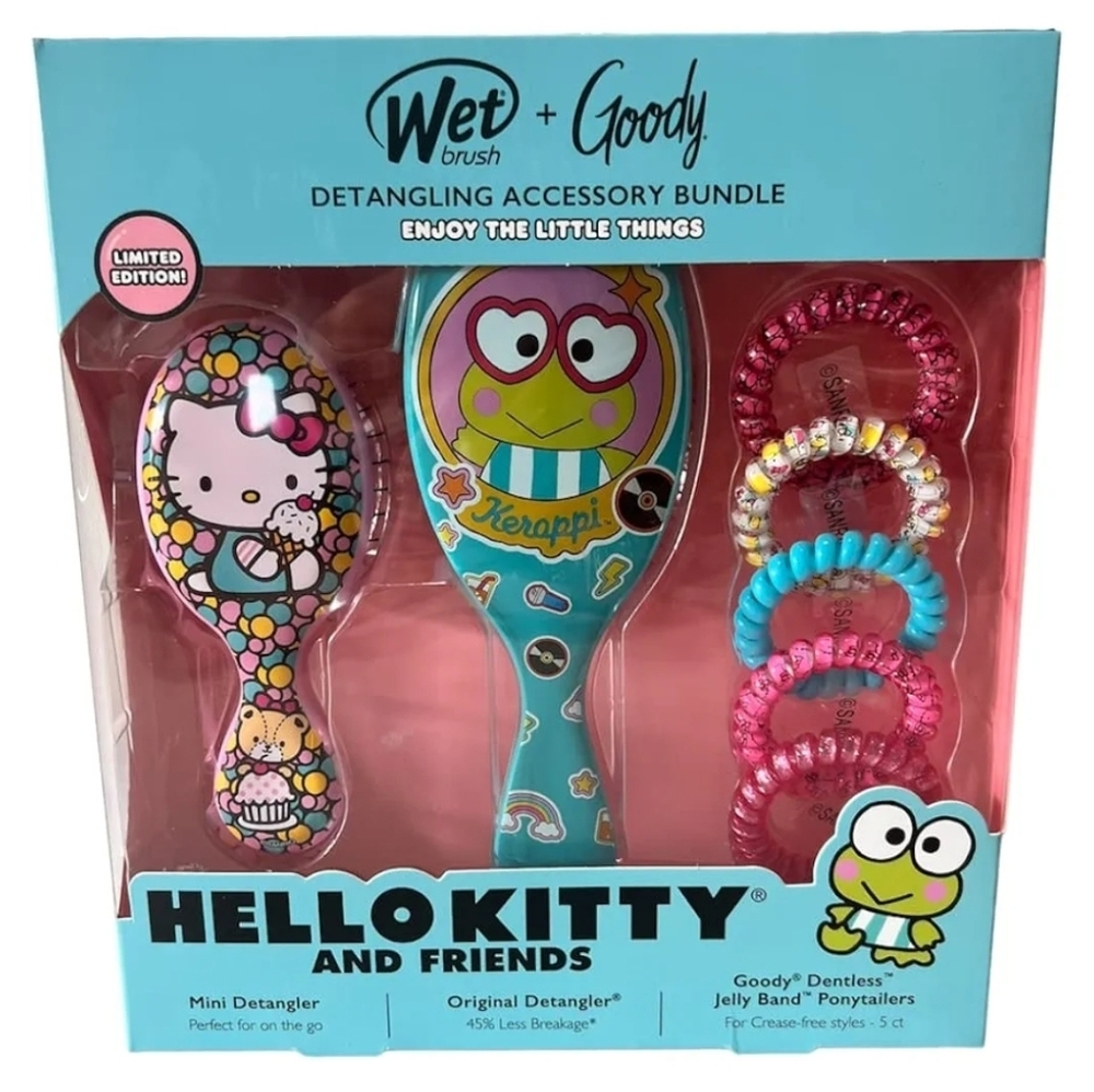 New Wet Brush Keroppi And Friends Hello Kitty Detangling Gel Accessory Bundle